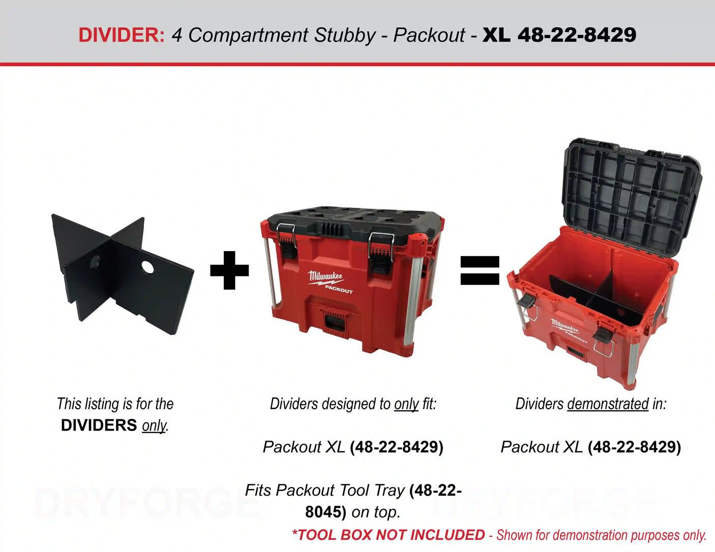 Stubby Divider for Packout XL Tool Box 48-22-8429 fits Packout Tool Tray 48-22-8045 - HDPE Plastic Divider - Tools/Case NOT Included