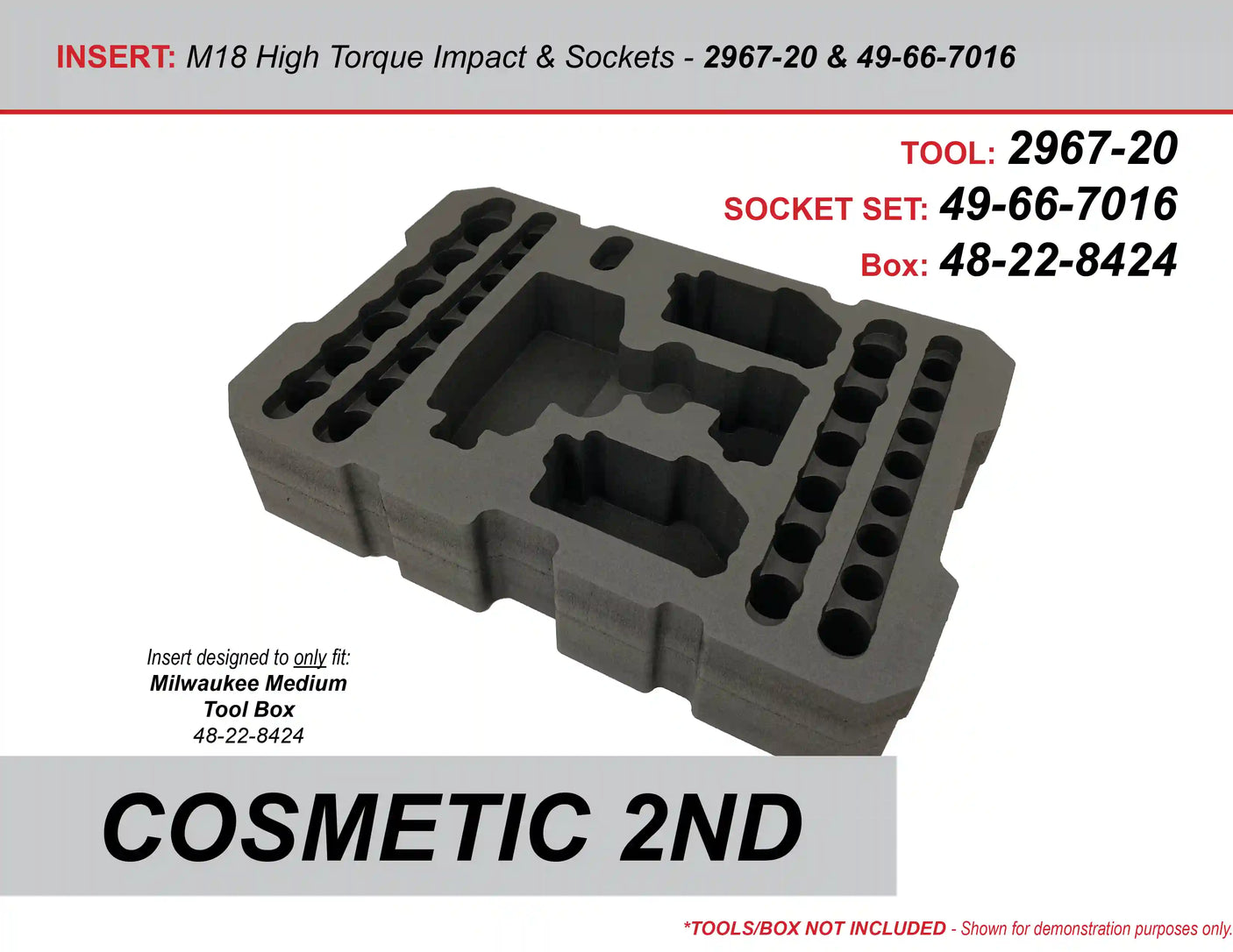 COSMETIC 2ND - FOAM INSERT to store M18 Fuel High Torque Impact and 1/2" Shockwave Impact Socket Set in a Packout Medium Tool Box - Tools/Case NOT Included (Copy)