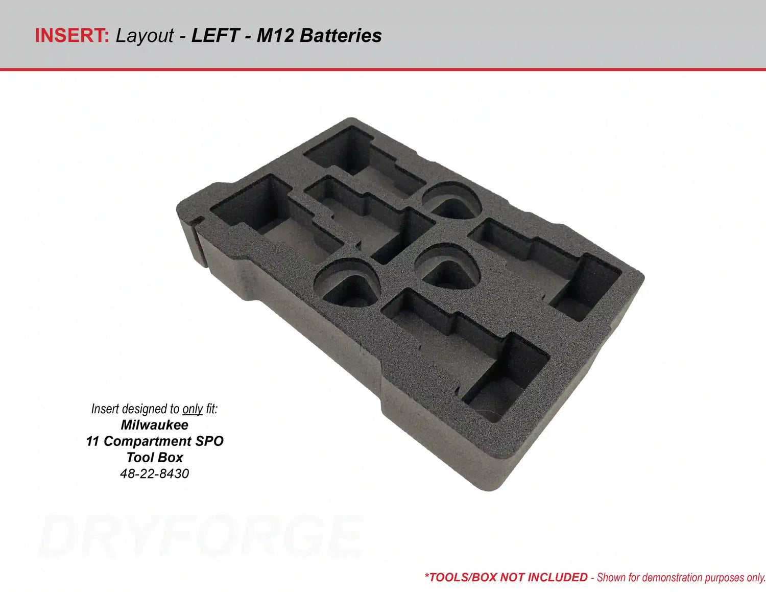 FOAM INSERT to store M12 Charger and Batteries in a Milwaukee Packout 11 Compartment Tool Box - Tools/Case NOT Included