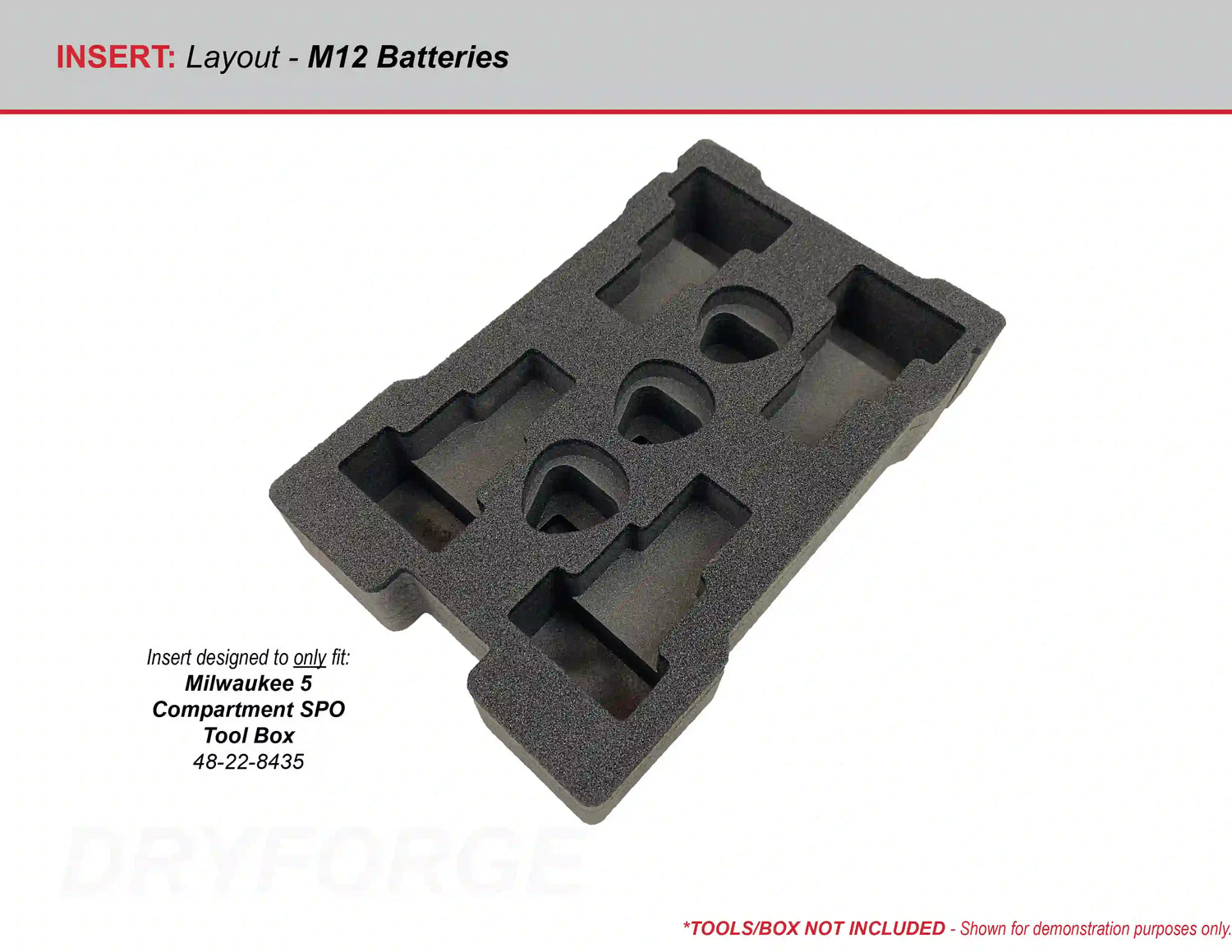 FOAM INSERT to store M12 Charger and M12 Batteries in a Milwaukee Packout 5 Compartment Small Parts Organizer - Tools/Case NOT Included