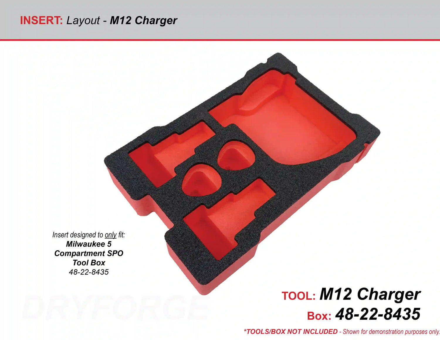 FOAM INSERT to store M12 Charger and M12 Batteries in a Milwaukee Packout 5 Compartment Small Parts Organizer - Tools/Case NOT Included