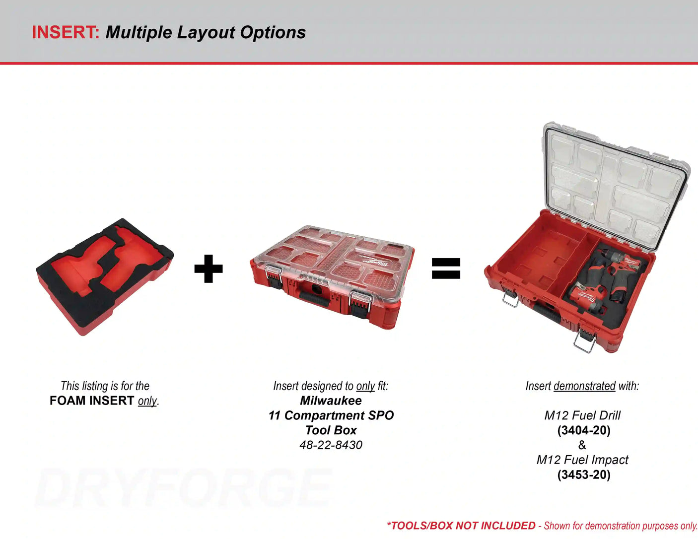 FOAM INSERT to store M12 Fuel Drill and Impact in a Milwaukee Packout 11 Compartment Tool Box - Tools/Case NOT Included