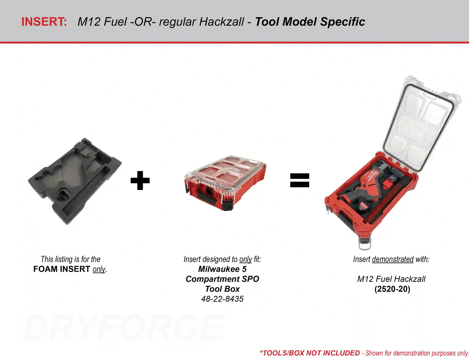 FOAM INSERT to store M12 Fuel Hackzall 2520-20 in a Milwaukee Packout 5 Compartment Small Parts Organizer - Tools/Case NOT Included