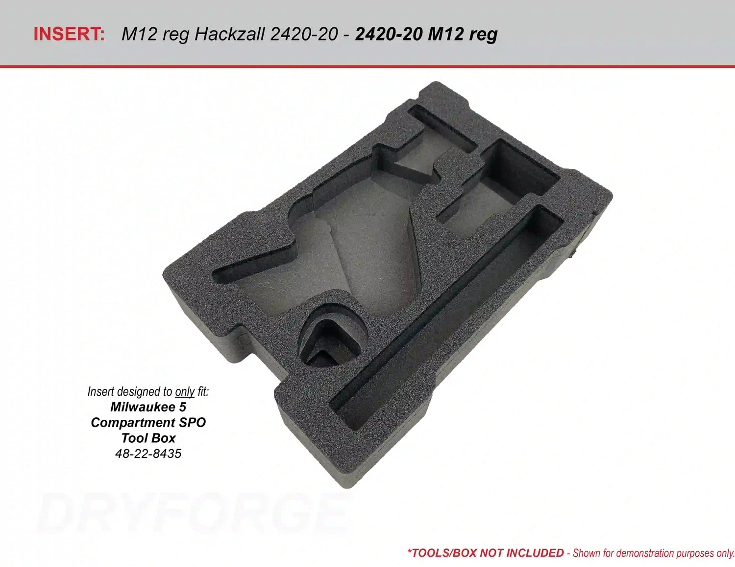FOAM INSERT to store M12 Fuel Hackzall 2520-20 in a Milwaukee Packout 5 Compartment Small Parts Organizer - Tools/Case NOT Included