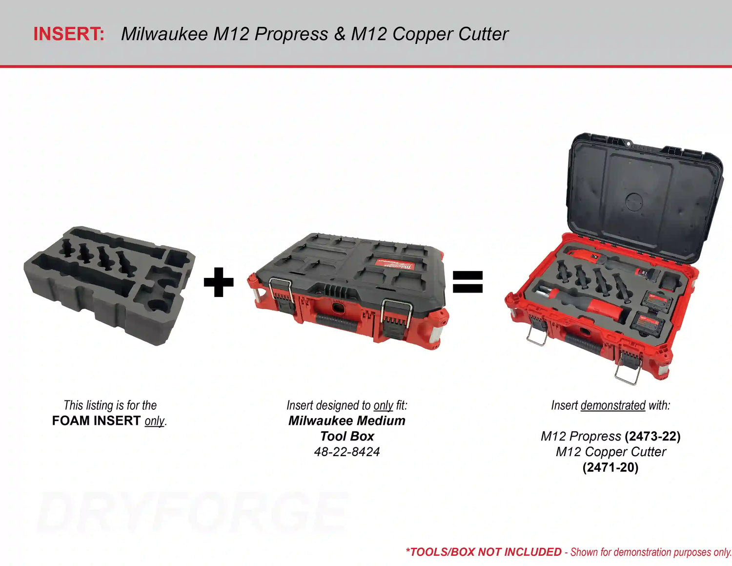 FOAM INSERT to store M12 Force Logic Press Kit 2473-22 and M12 Copper Tubing Cutter 2471-20 in a Packout Medium Tool Box - Tools/Case NOT Included