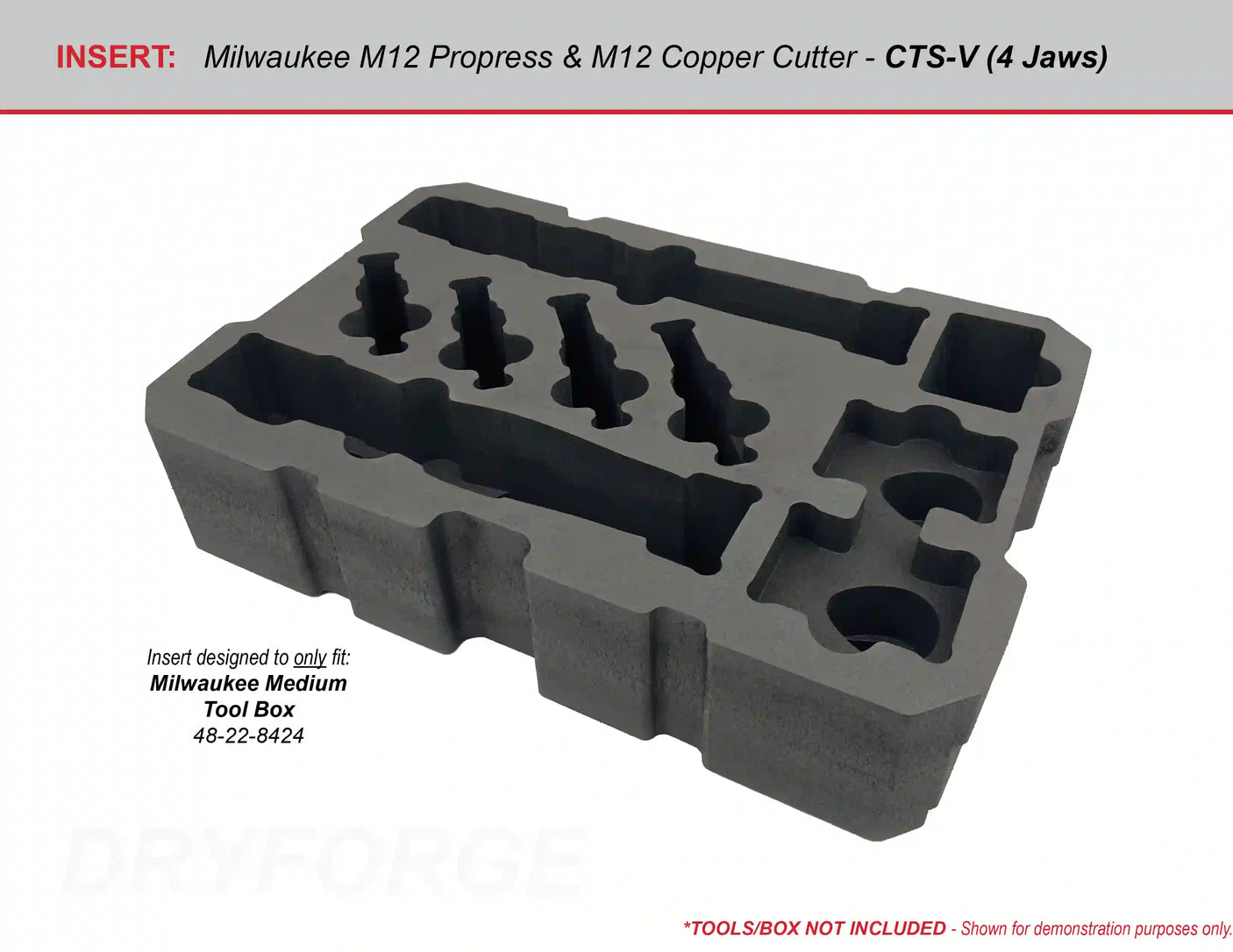 FOAM INSERT to store M12 Propress 4 CTS-V and 3 IPS Jaws in a Packout Medium Tool Box - Tools/Case NOT Included
