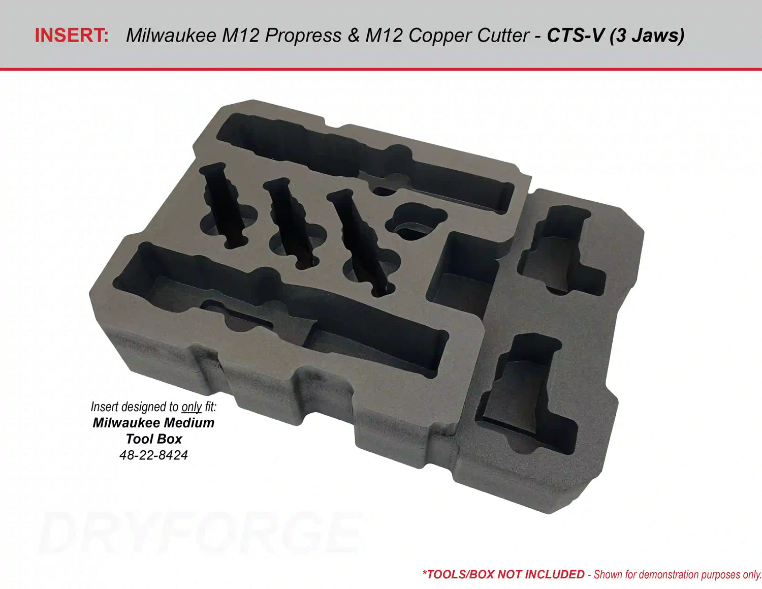 FOAM INSERT to store M12 Propress 4 CTS-V and 3 IPS Jaws in a Packout Medium Tool Box - Tools/Case NOT Included