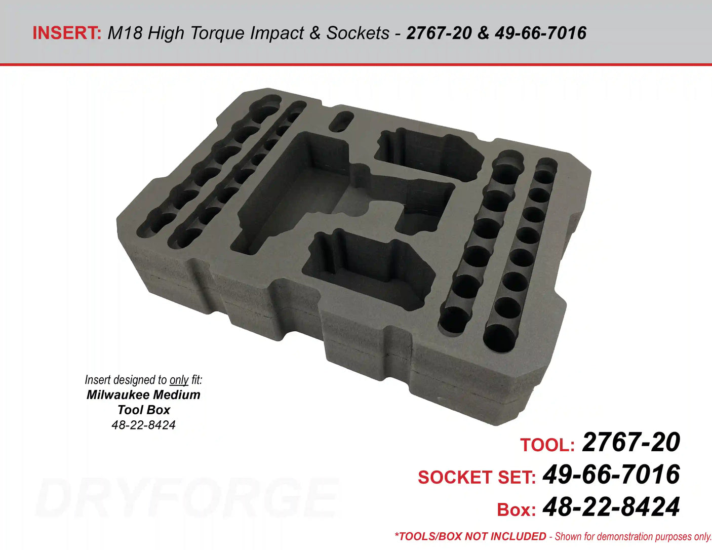 FOAM INSERT to store M18 Fuel High Torque Impact and 1/2" Shockwave Impact Socket Set in a Packout Medium Tool Box - Tools/Case NOT Included