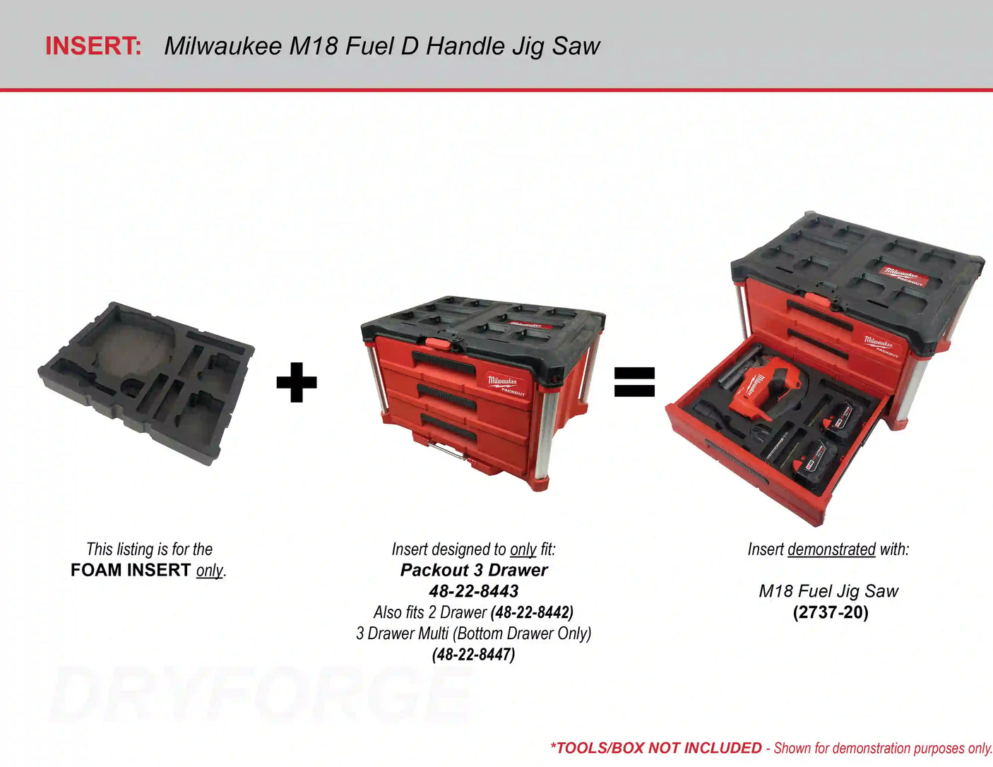 FOAM INSERT to store M18 Fuel Jig Saw 2737-20 in a Milwaukee Packout 3 Drawer Tool Box - Tools/Case NOT Included