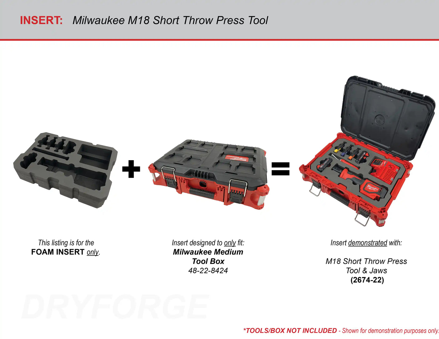 FOAM INSERT to store M18 Short Throw Press Tool 2674-22 in a Packout Medium Tool Box - Tools/Case NOT Included