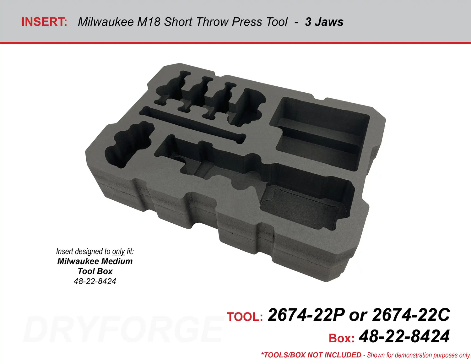 FOAM INSERT to store M18 Short Throw Press Tool 2674-22 in a Packout Medium Tool Box - Tools/Case NOT Included