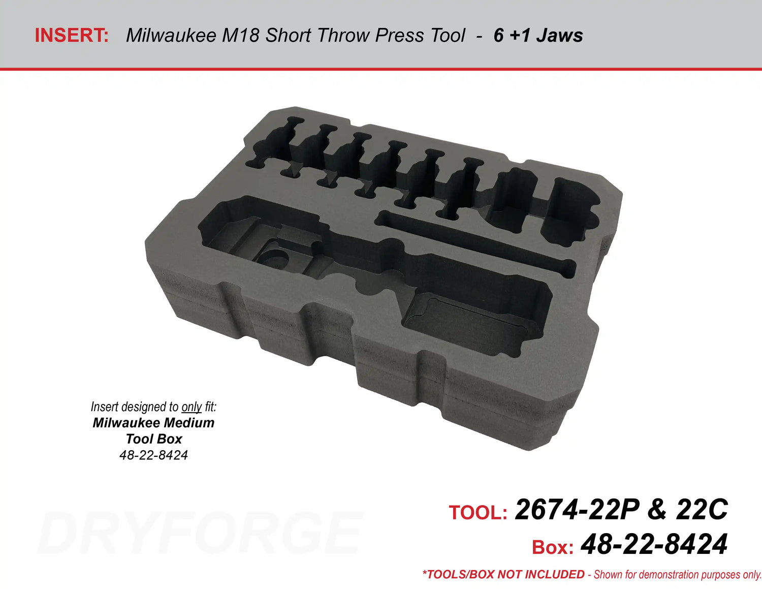 FOAM INSERT to store M18 Short Throw Press Tool 2674-22 in a Packout Medium Tool Box - Tools/Case NOT Included