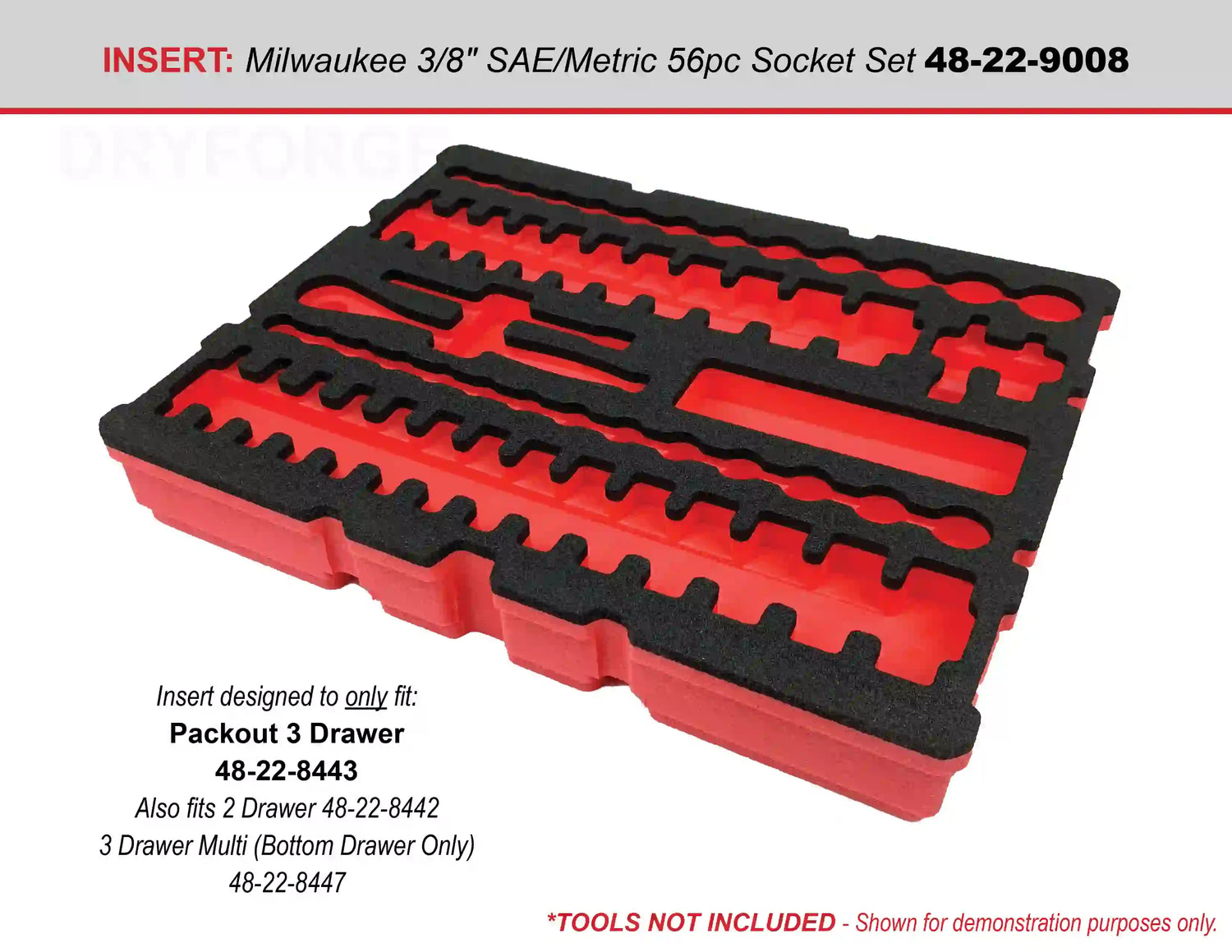 FOAM INSERT to store Milwaukee 56pc Socket Set 48-22-9008 in a Milwaukee Packout 3 Drawer Tool Box 48-22-8443 - Tools/Case NOT Included