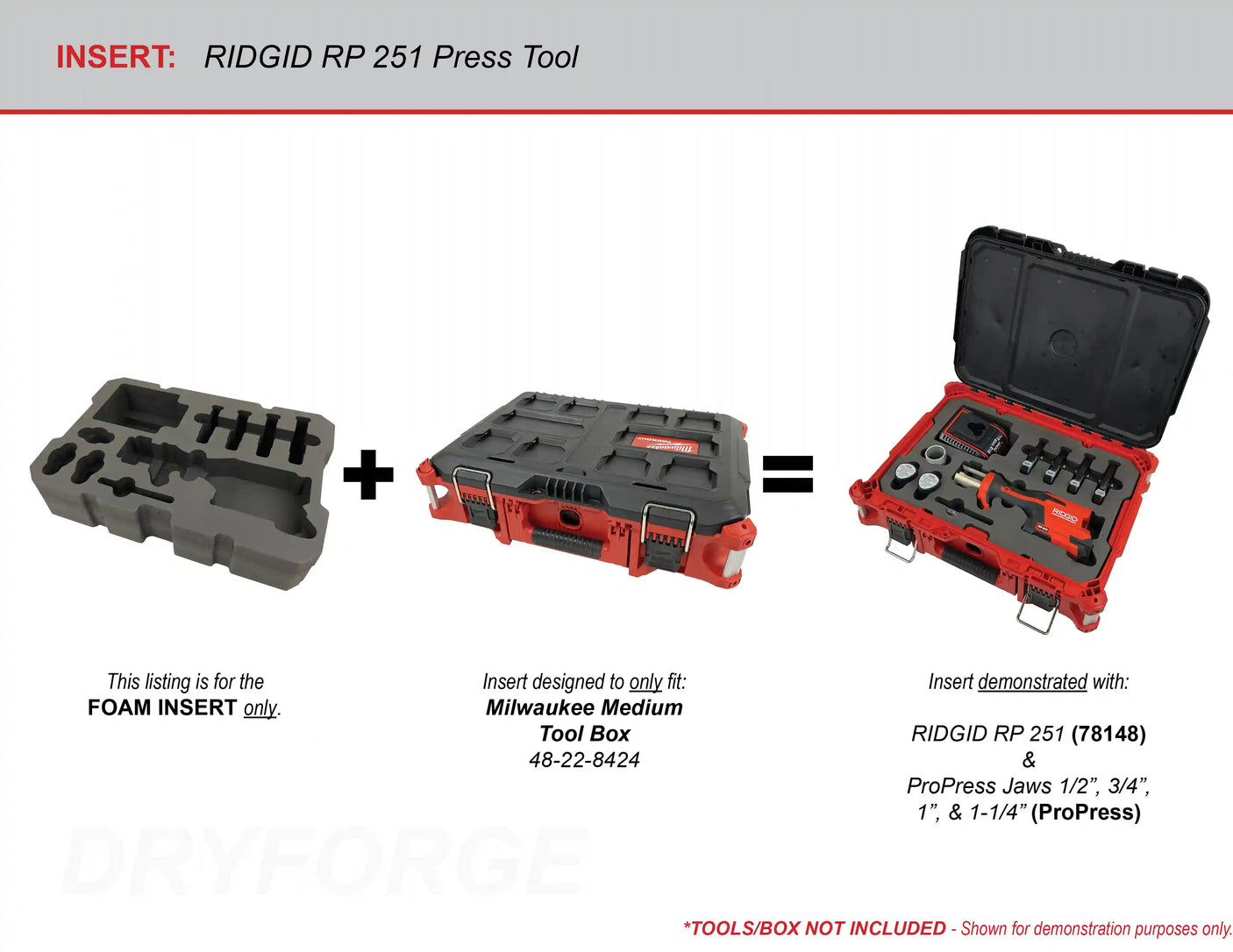 FOAM INSERT to store Ridgid RP 251 Compart Inline Press Tool Kit in a Packout Medium Tool Box- Tools NOT Included
