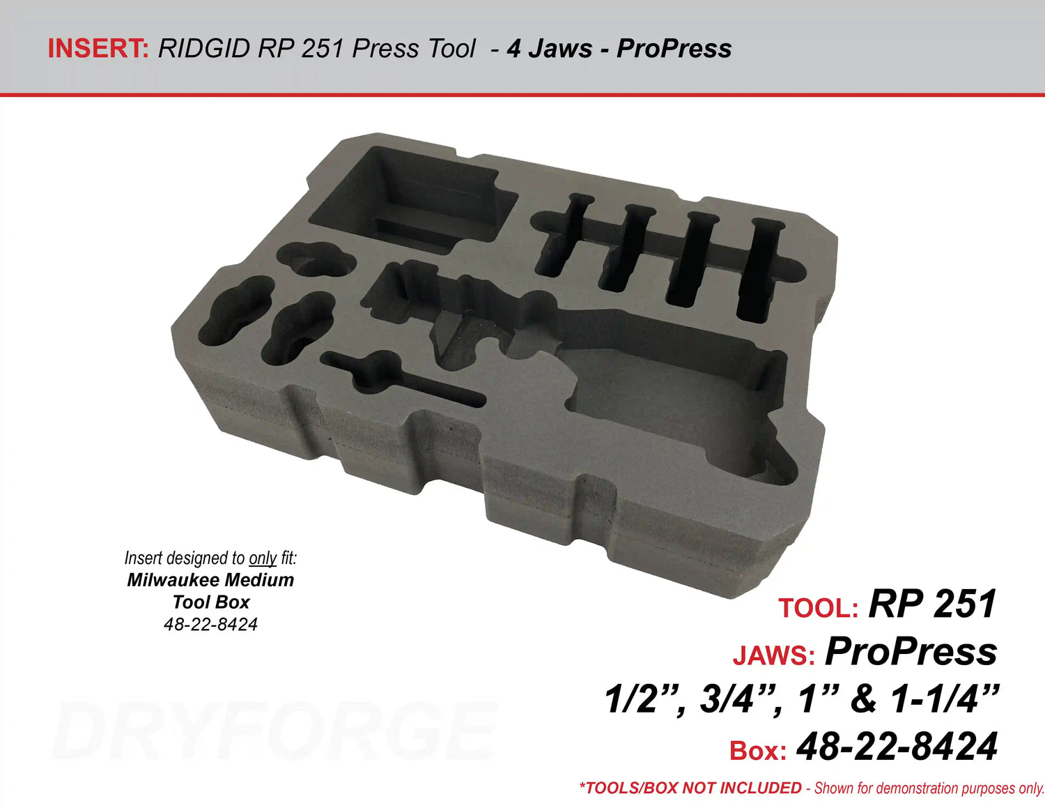 FOAM INSERT to store Ridgid RP 251 Compart Inline Press Tool Kit in a Packout Medium Tool Box- Tools NOT Included