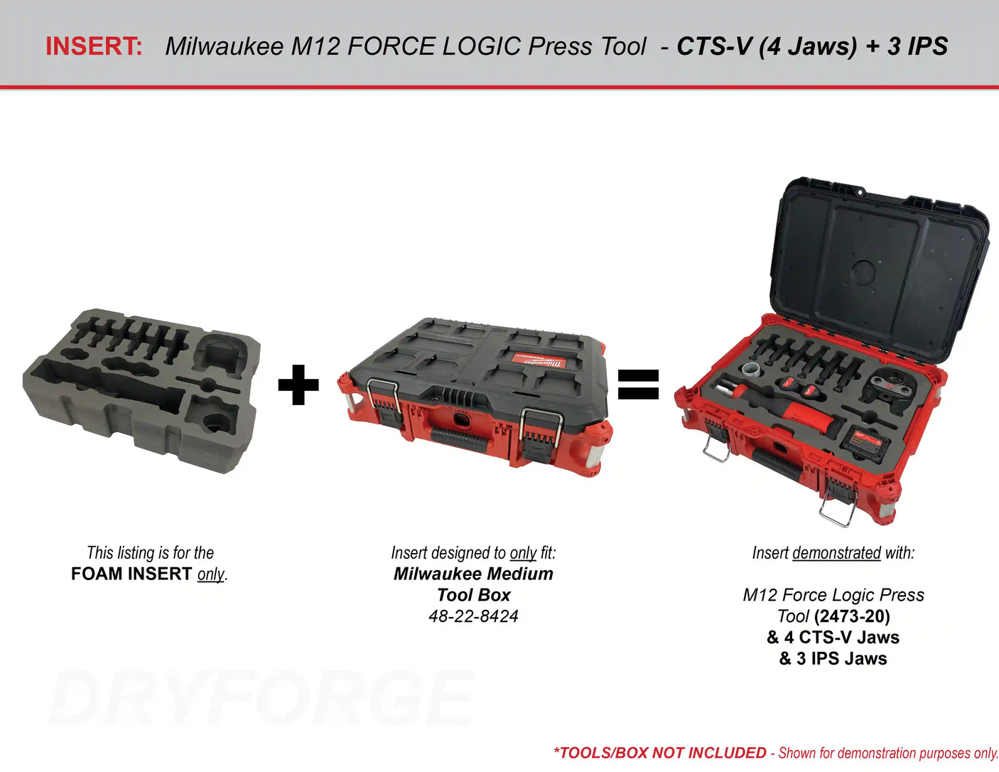FOAM INSERT to store M12 Propress 4 CTS-V and 3 IPS Jaws in a Packout Medium Tool Box - Tools/Case NOT Included
