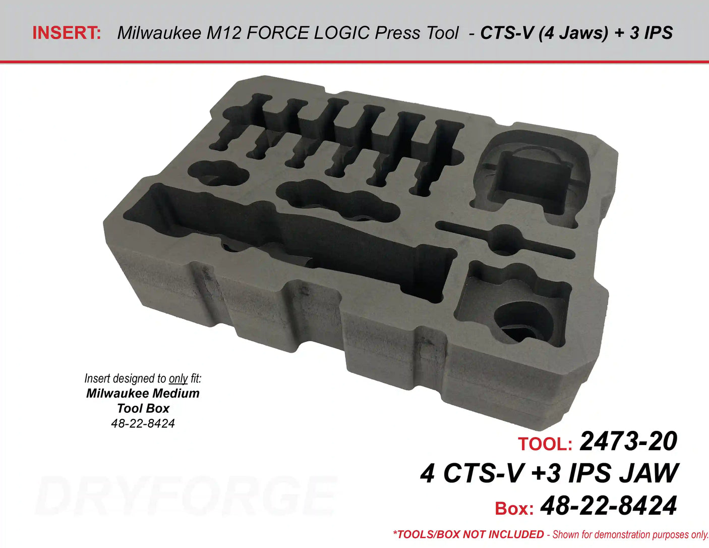 FOAM INSERT to store M12 Propress 4 CTS-V and 3 IPS Jaws in a Packout Medium Tool Box - Tools/Case NOT Included
