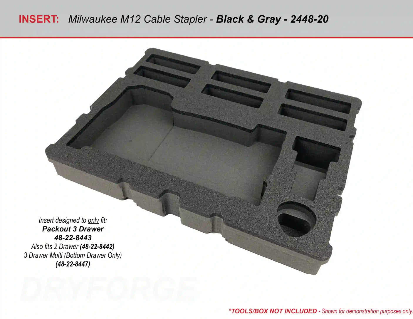 FOAM INSERT to store M12 Cable Stapler 2448-20 in a Milwaukee Packout 3 Drawer Tool Box - Tools/Case NOT Included