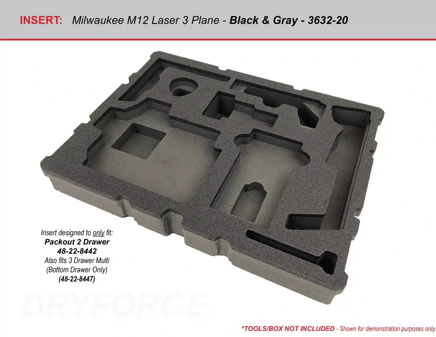 FOAM INSERT to store M12 Green 3 Plane Laser 3632-21 in a Milwaukee Packout 2 Drawer Tool Box - Tools/Case NOT Included
