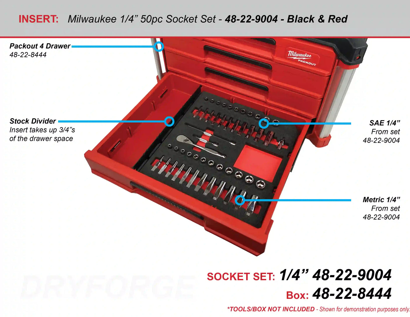 FOAM INSERT to store Milwaukee Socket Set in a Milwaukee Packout 4 Drawer Tool Box 48-22-8444 - Tools/Case NOT Included