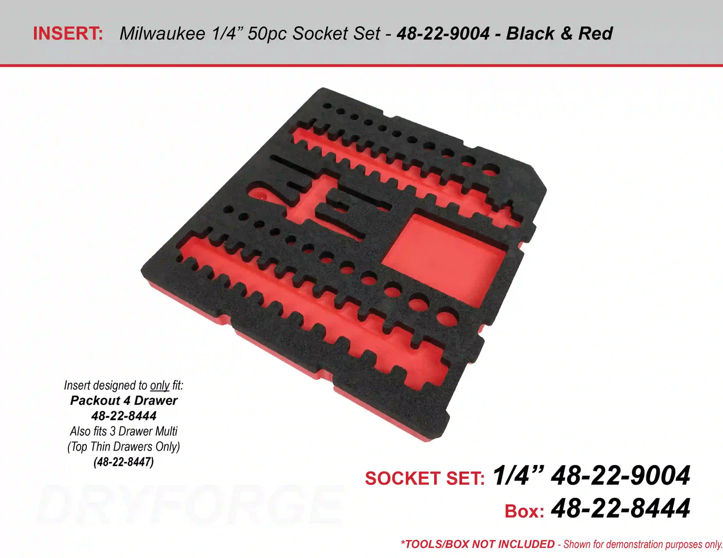 FOAM INSERT to store Milwaukee Socket Set in a Milwaukee Packout 4 Drawer Tool Box 48-22-8444 - Tools/Case NOT Included