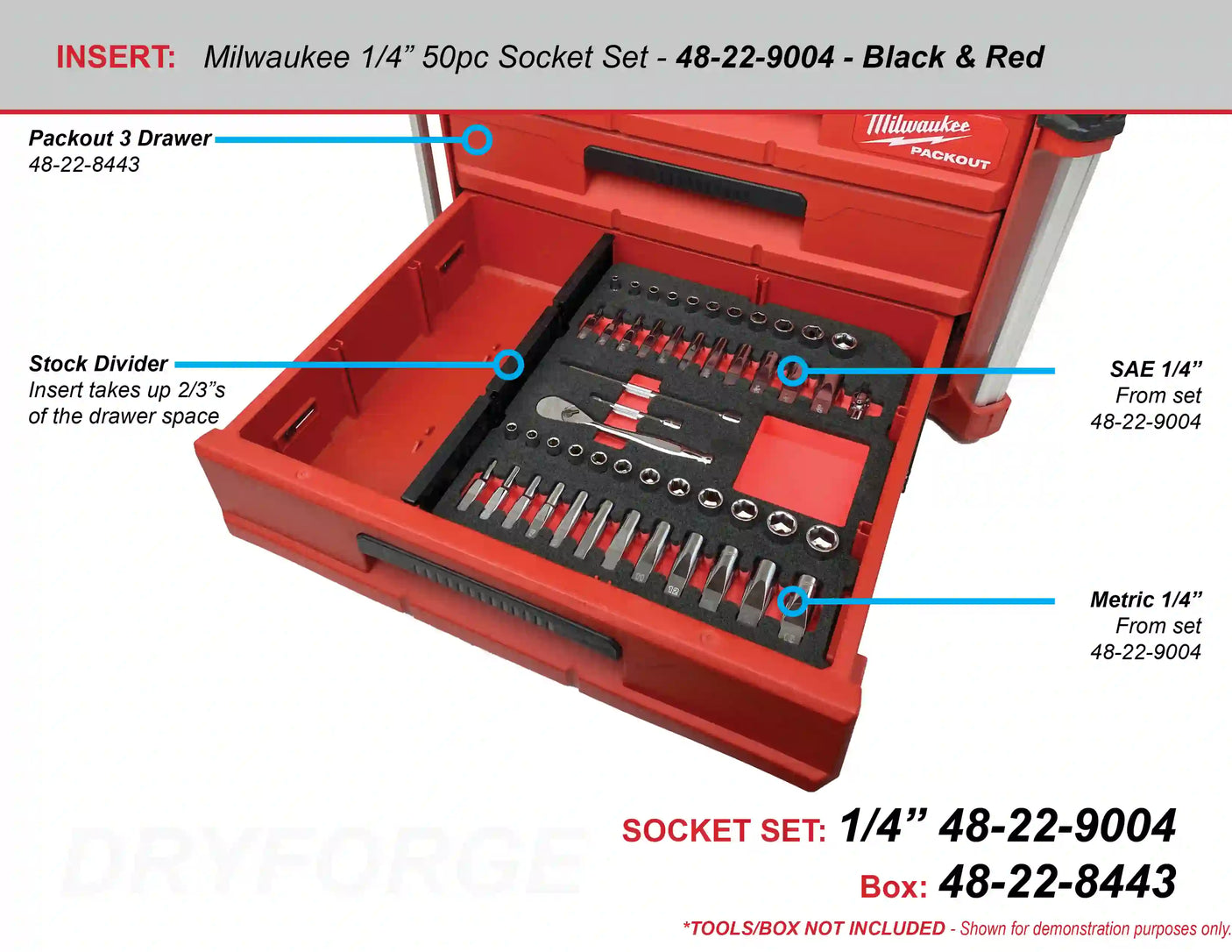 FOAM INSERT to store Milwaukee 56pc Socket Set 48-22-9008 in a Milwaukee Packout 3 Drawer Tool Box 48-22-8443 - Tools/Case NOT Included