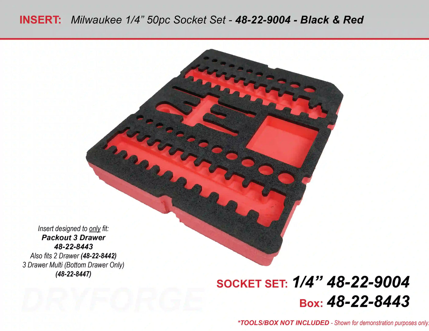 FOAM INSERT to store Milwaukee 56pc Socket Set 48-22-9008 in a Milwaukee Packout 3 Drawer Tool Box 48-22-8443 - Tools/Case NOT Included