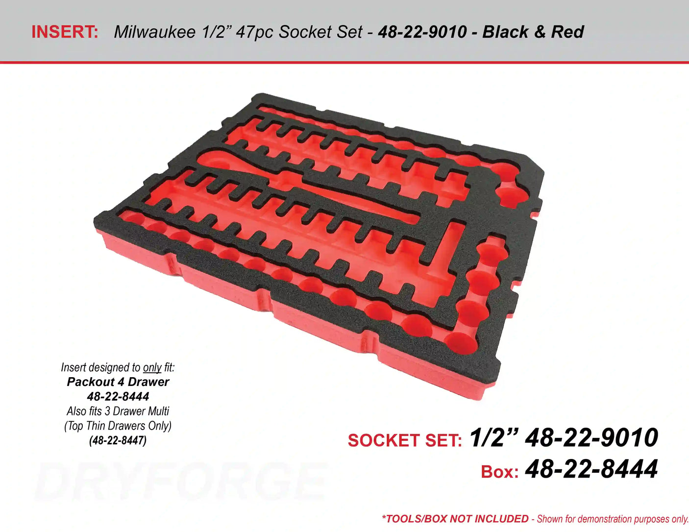 FOAM INSERT to store Milwaukee Socket Set in a Milwaukee Packout 4 Drawer Tool Box 48-22-8444 - Tools/Case NOT Included