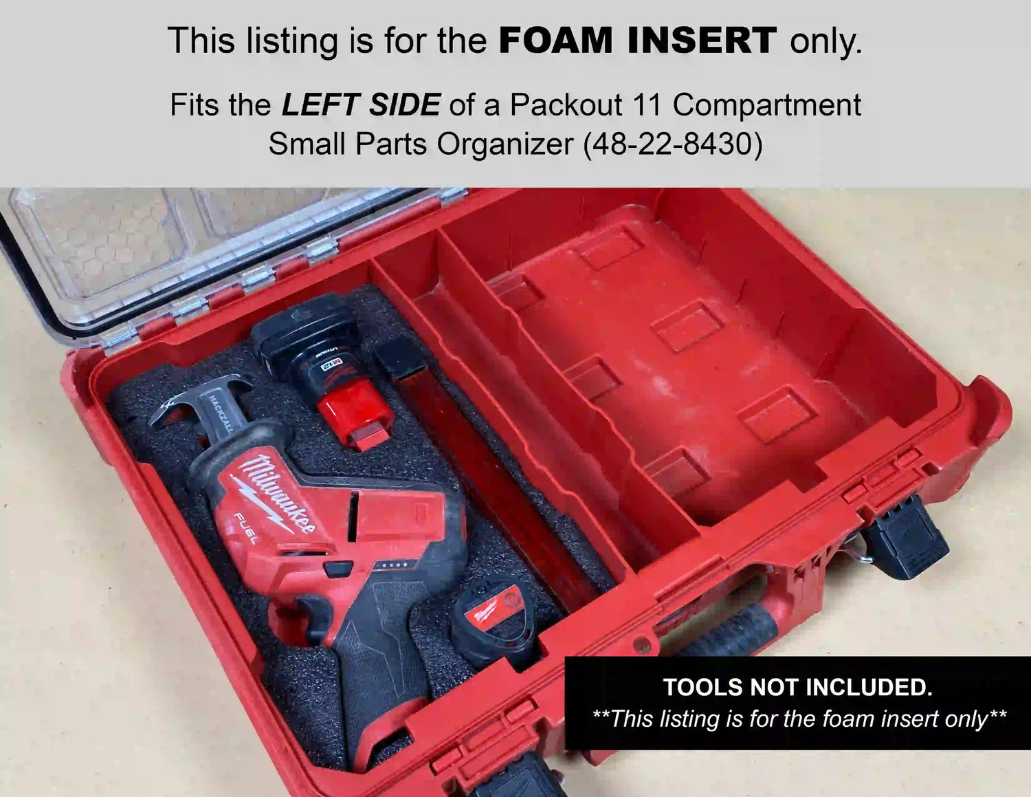 FOAM INSERT to store M12 Fuel Hackzall 2520-20 in a Milwaukee Packout 11 Compartment Tool Box- Tools/Case NOT Included