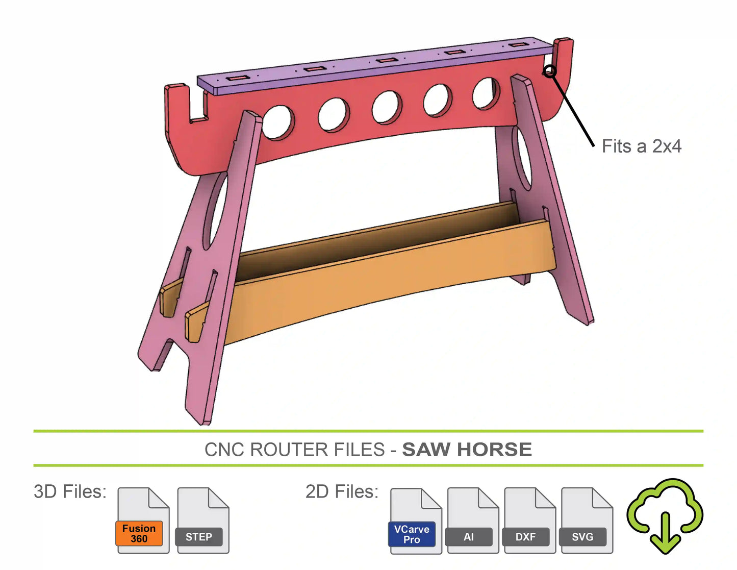 3d model of plywood sawhorses to cut out from cnc wood router files on a shapeoko cnc in a garage