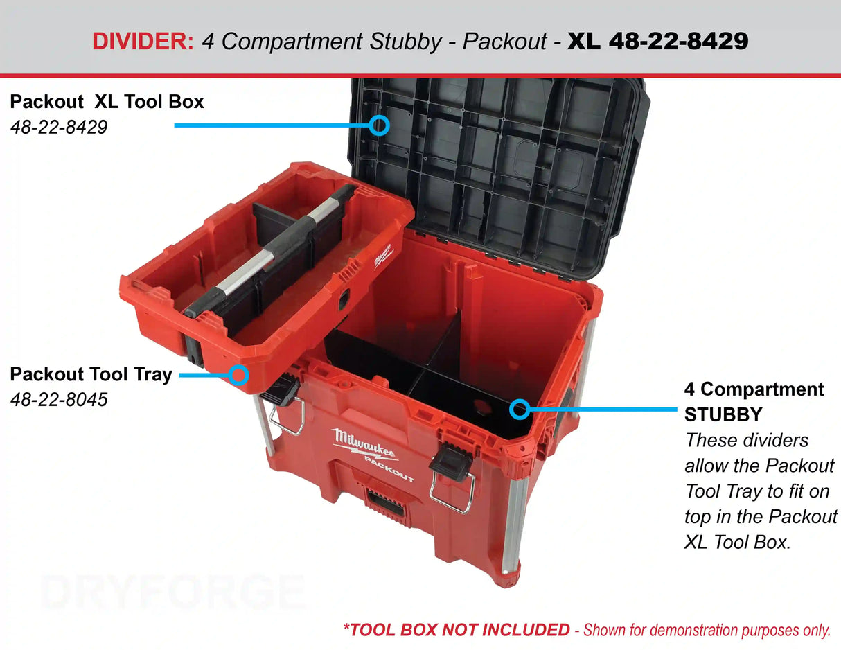 Stubby Divider for Packout XL Tool Box 48-22-8429 fits Packout Tool Tray 48-22-8045 - HDPE Plastic Divider - Tools/Case NOT Included