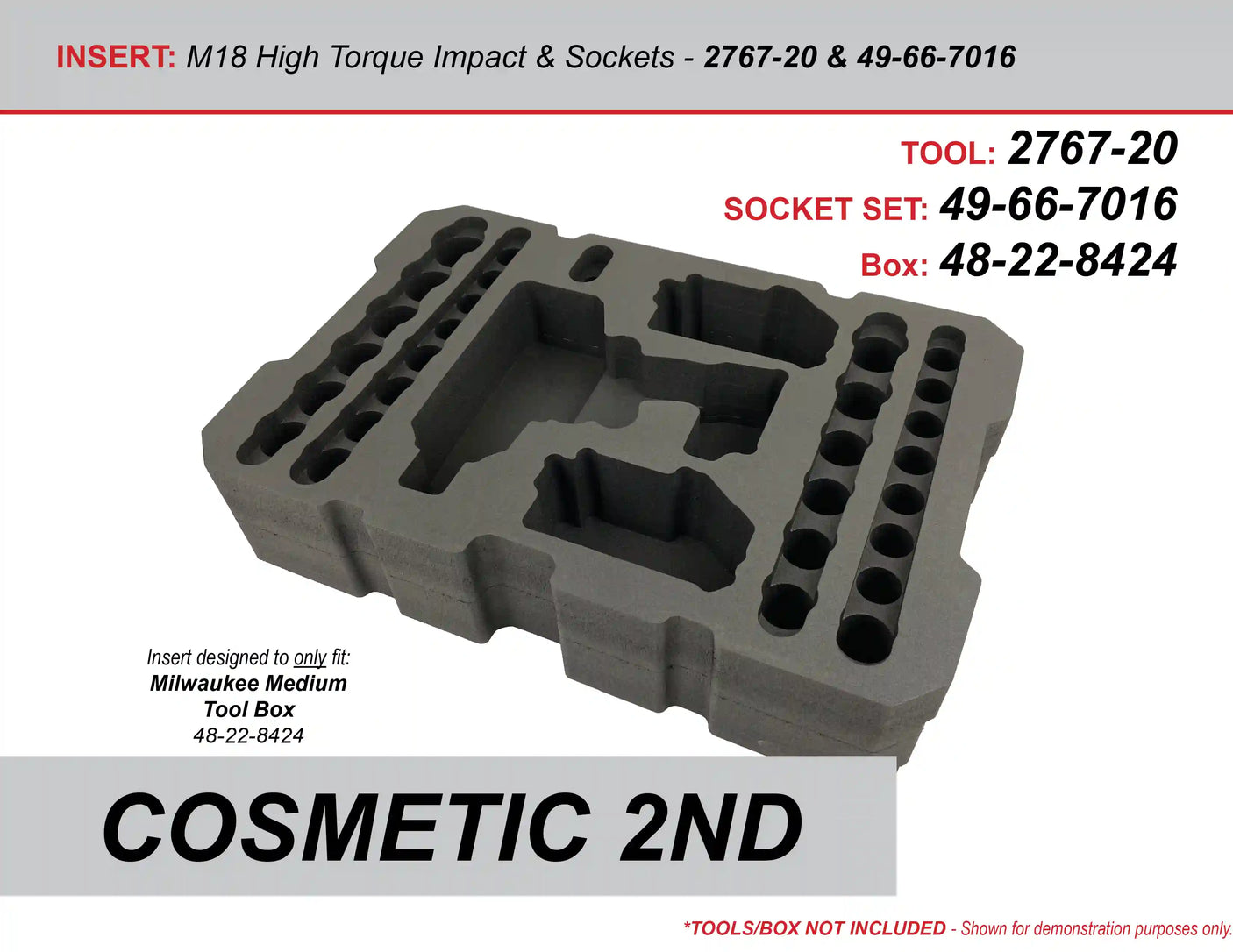 COSMETIC 2ND - FOAM INSERT to store M18 Fuel High Torque Impact and 1/2" Shockwave Impact Socket Set in a Packout Medium Tool Box - Tools/Case NOT Included (Copy)