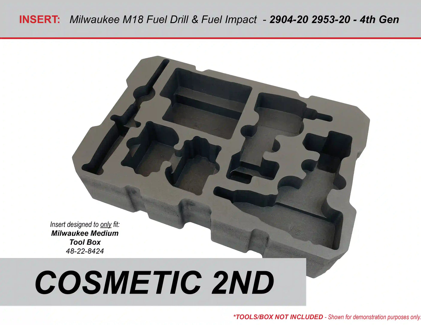 COSMETIC 2ND - FOAM INSERT for M18 Fuel Hammer Drill Impact Kit in Packout Medium Box 48-22-8424 - Tools/Case NOT Included