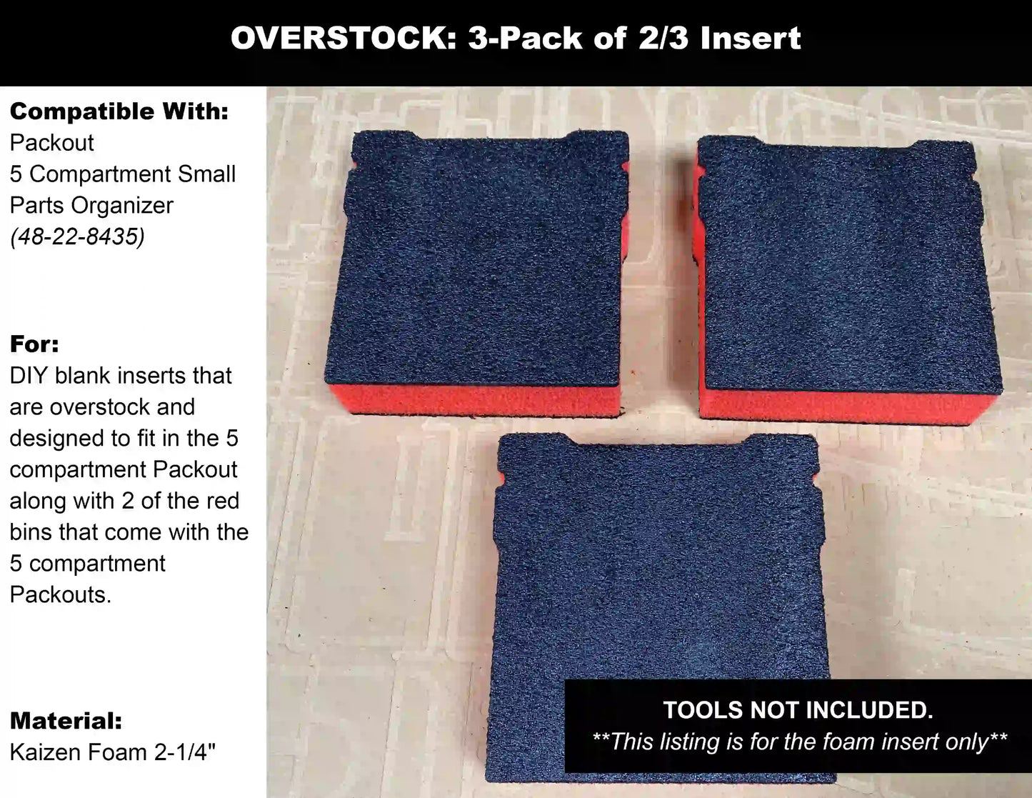 OVERSTOCK Kaizen Foam Inserts for Milwaukee Packouts - Tools/Case NOT Included