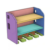 3d model cnc router project files of a 4 slot drill holder charging station cabinet made from plywood on a cnc router machine in a workshop