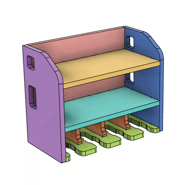 3d model cnc router project files of a 4 slot drill holder charging station cabinet made from plywood on a cnc router machine in a workshop