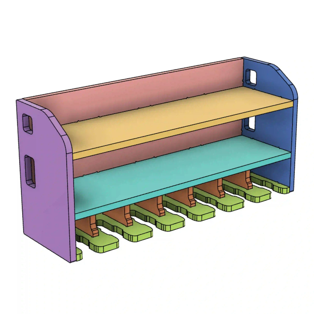 3d model cnc router project files of a 7 slot drill holder charging station cabinet made from plywood on a cnc router machine in a workshop