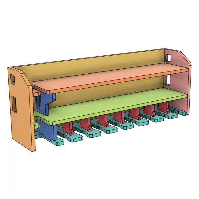 9 Slot drill holder cabinet with reciprocating saw and circular saw storage slots made from plywood as a cnc router project file