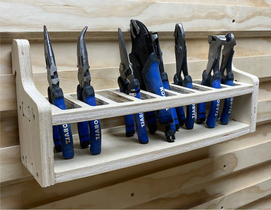 store pliers, cutters and other hand tools in this french cleat plier storage rack made on a cnc router machine using cnc cad files