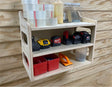 French cleat storage shelf cabinet with three shelves that attaches to a french cleat wall made from plywood on a cnc router machine using fusion360 vectric vcarve pro cnc cad files