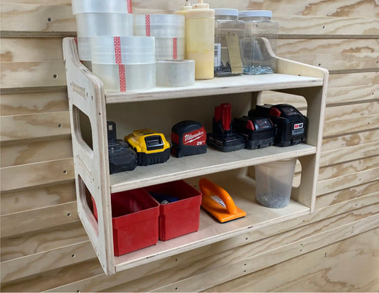 French cleat storage shelf cabinet with three shelves that attaches to a french cleat wall made from plywood on a cnc router machine using fusion360 vectric vcarve pro cnc cad files