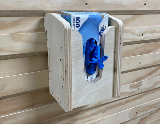 store a full box of disposable rubber gloves in this french cleat rubber glove dispenser storage box made from plywood on a cnc router machine using cnc router project files for wood