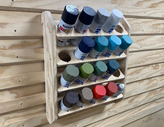 store 20 spray paint cans in this french cleat spray can storage rack made from plywood on a cnc router machine using cnc router project files