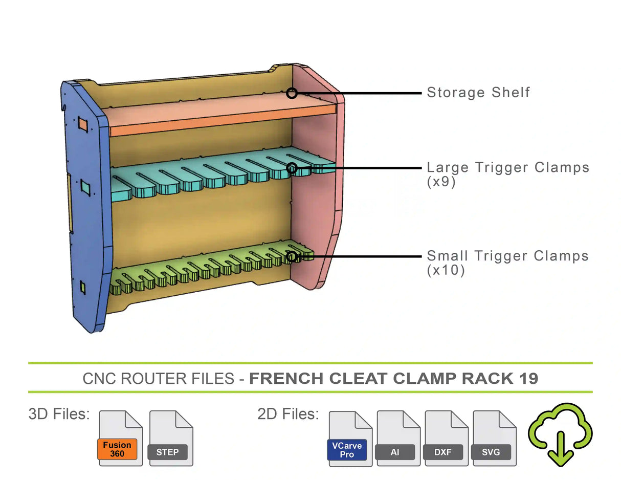 CNC Router Files French Cleat Trigger Clamp Storage Rack Cabinet  24x24