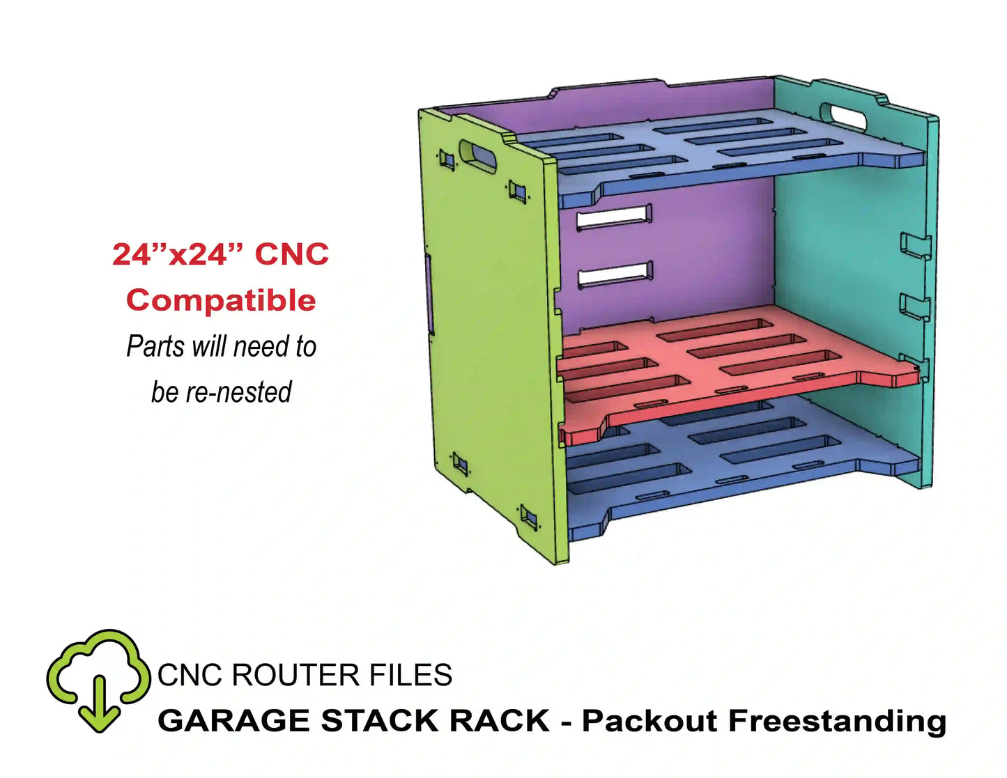 CNC Router Files Freestanding Garage Stack Rack for Packout Tool Boxes