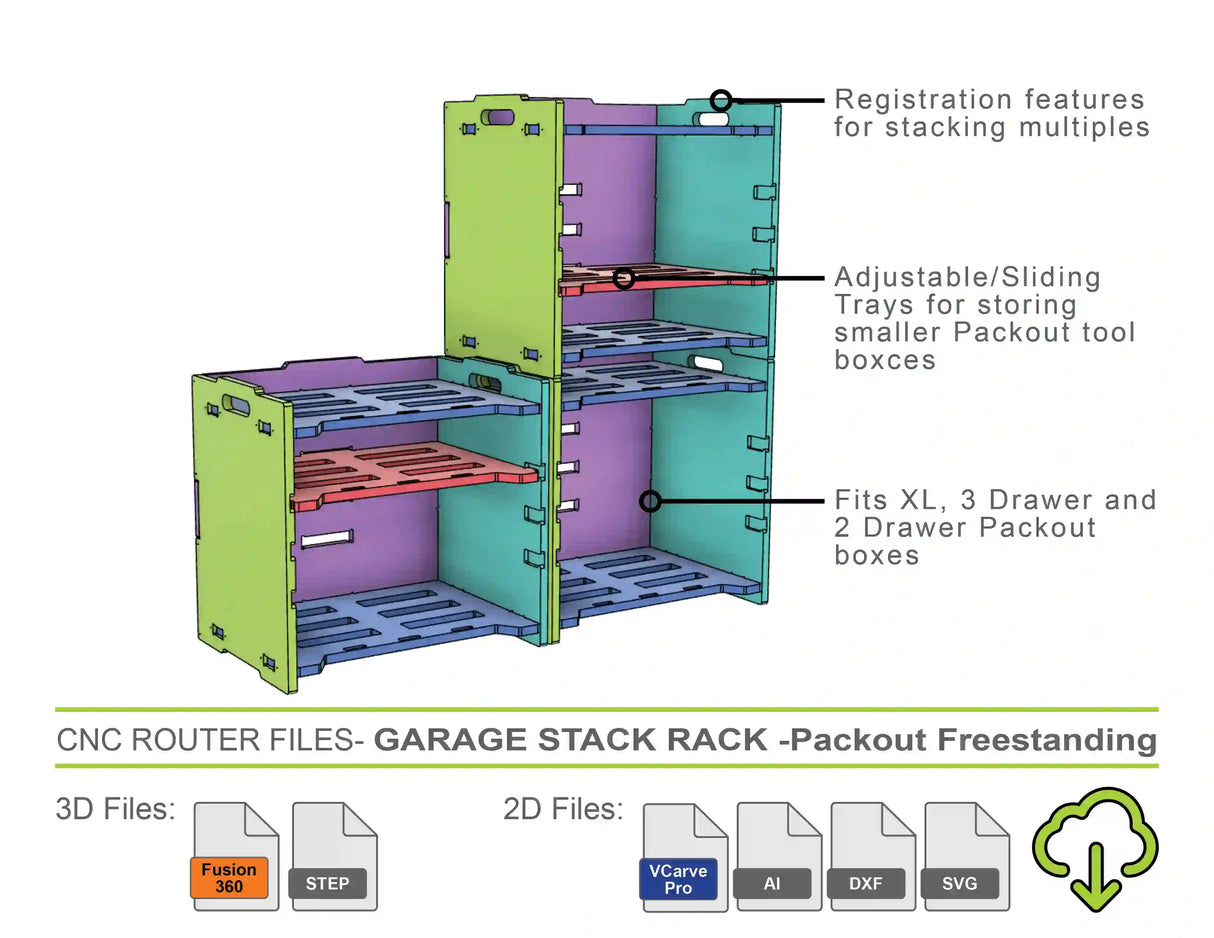 CNC Router Files Freestanding Garage Stack Rack for Packout Tool Boxes