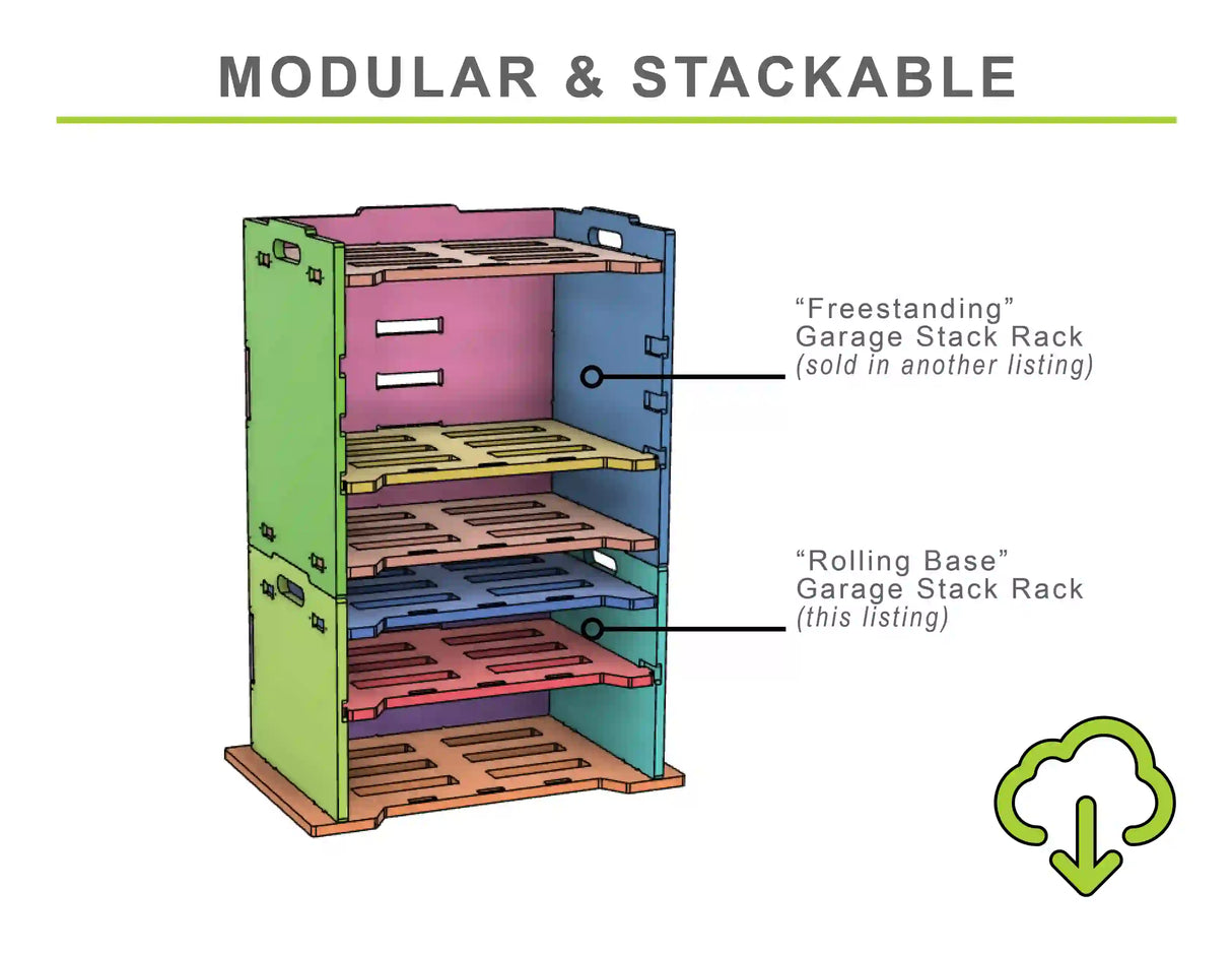 CNC Router Files Rolling Base Garage Stack Rack for Packout Tool Boxes