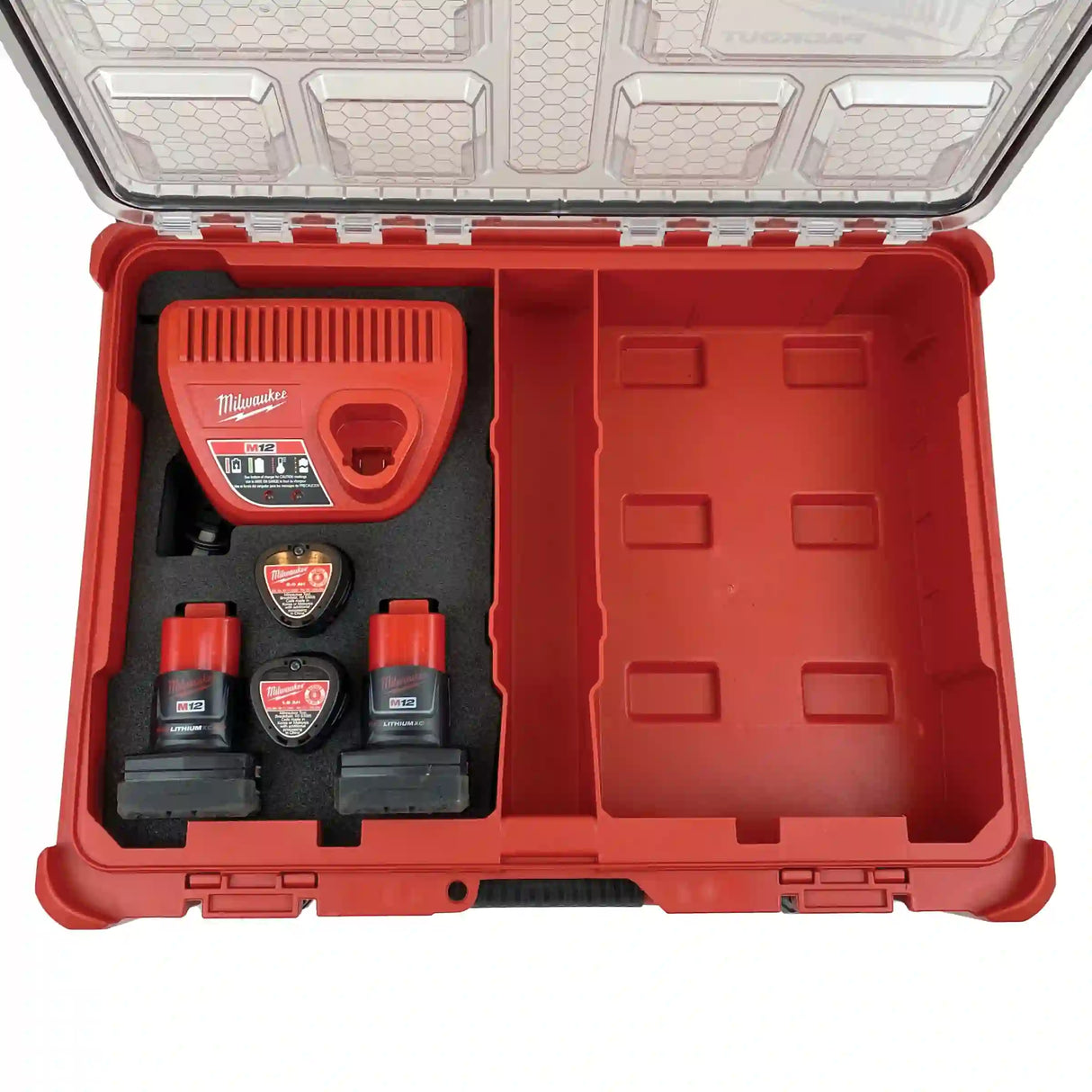 FOAM INSERT to store M12 Charger and Batteries in a Milwaukee Packout 11 Compartment Tool Box - Tools/Case NOT Included