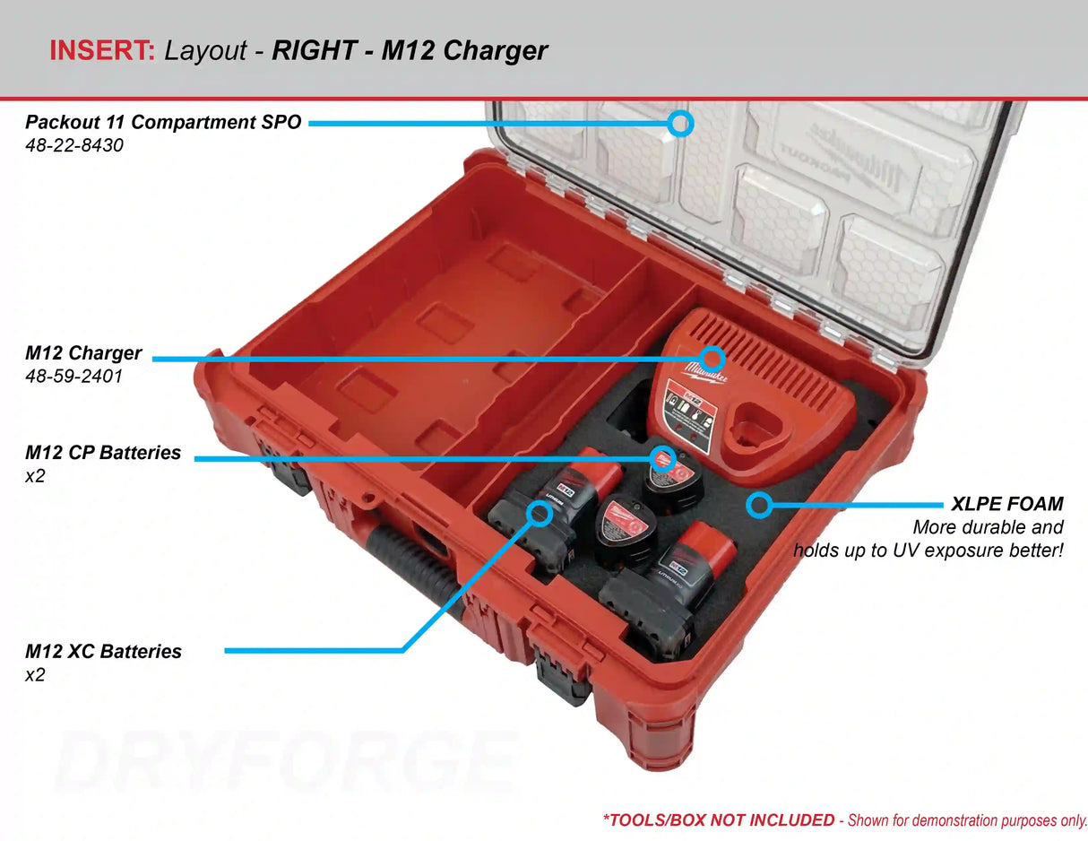 FOAM INSERT to store M12 XC Batteries in a Milwaukee Packout 11 Compartment Tool Box - Tools/Case NOT Included