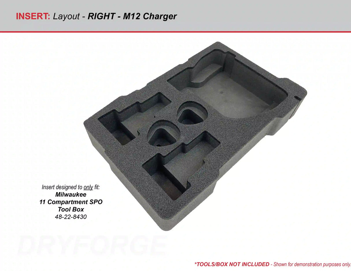 FOAM INSERT to store M12 Charger and Batteries in a Milwaukee Packout 11 Compartment Tool Box - Tools/Case NOT Included